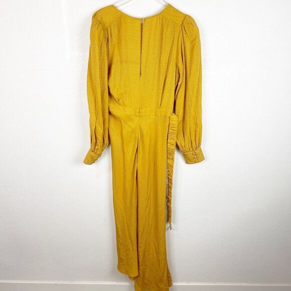 Ronny Kobo Yellow Silk Slit Maxi Sundress Belted V-neckline large - Picture 7 of 9